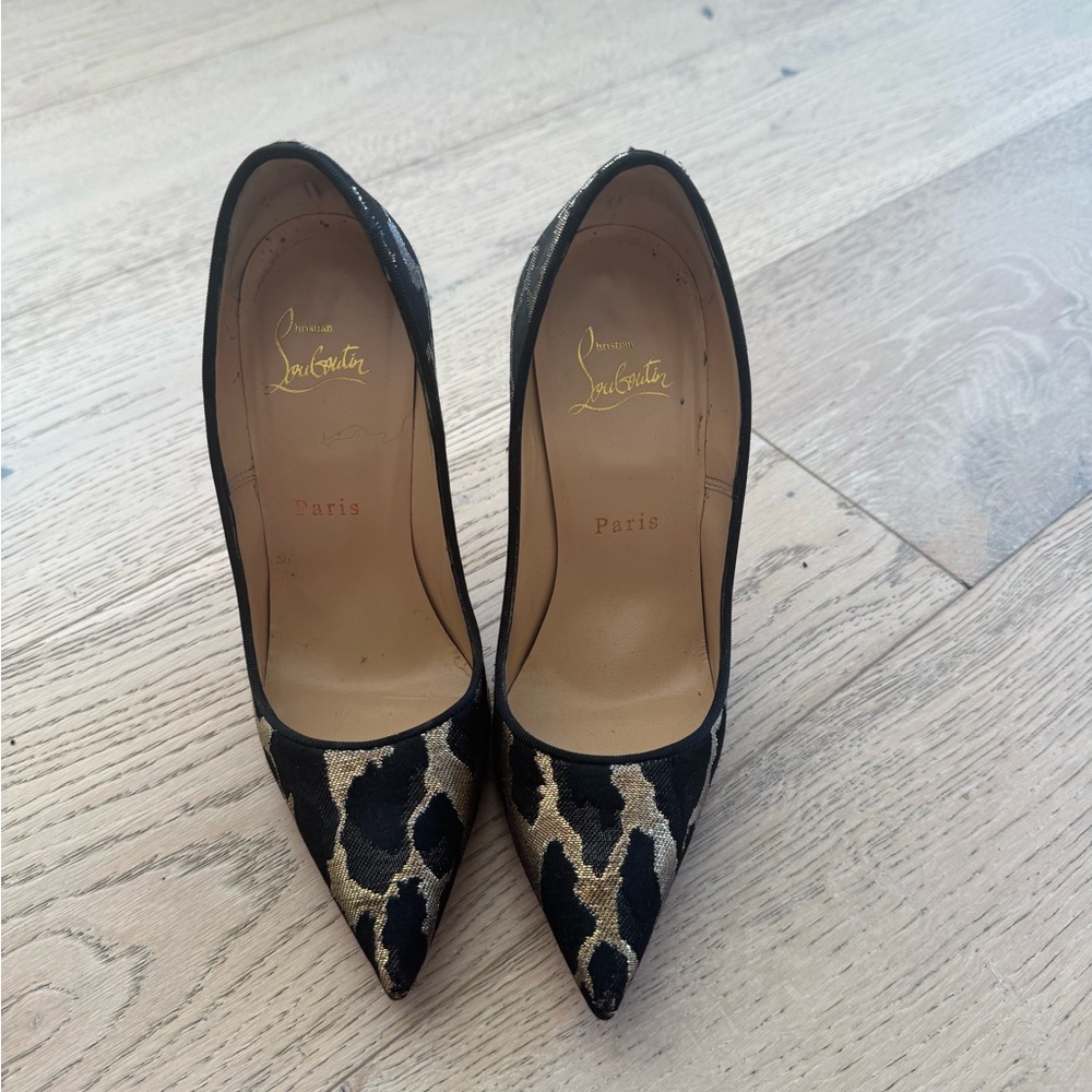 Christian Louboutin Black and Gold Patterned Heels
